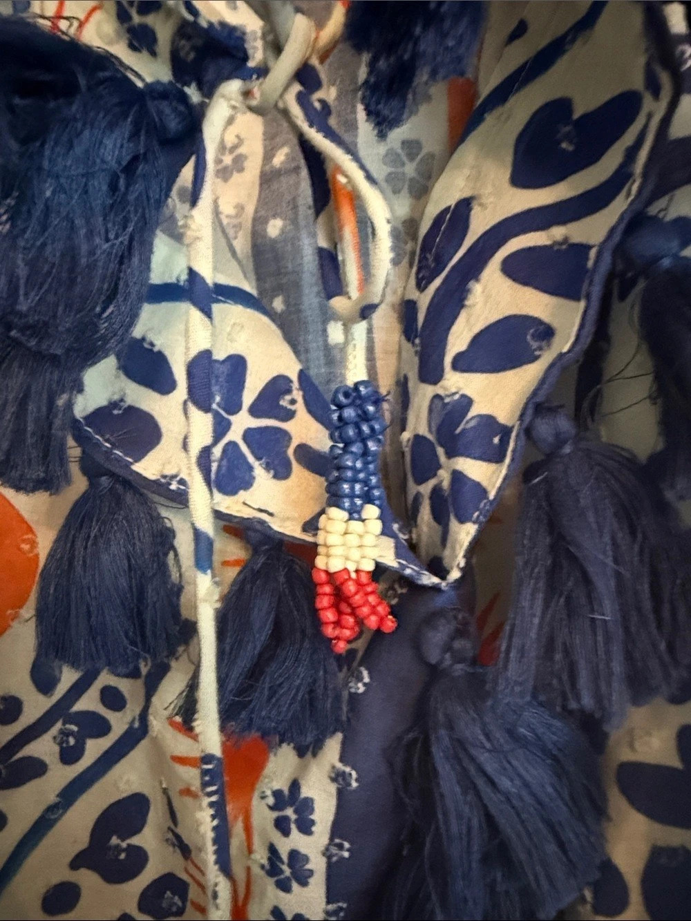 FARM Rio Blue & White Floral Tassel Blouse - Picture 2 of 2